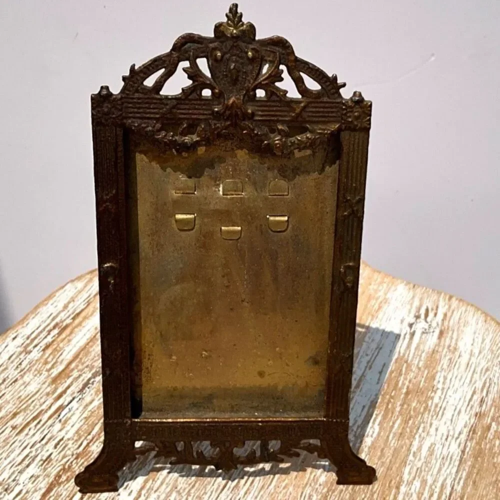 Antique Ornate Cast Brass Standing Picture Frame Victorian Art Nouveau Easel